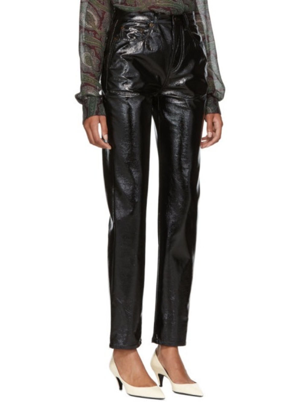 Saint Laurent Black Vinyl Skinny Trousers Patent Pants Italy 25 $890 Womens